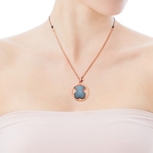Rose Vermeil Silver Camille Necklace with Quartz with Dumortierite, Ruby and Pearl