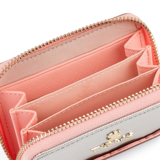 محفظة نقود Carlata متوسط الحجم باللونيْن الفضي والوردي