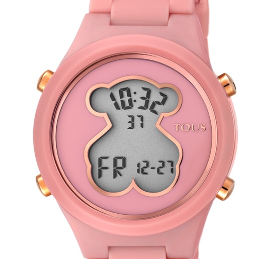 Polycarbonate D-Bear Watch with coral colored silicone strap