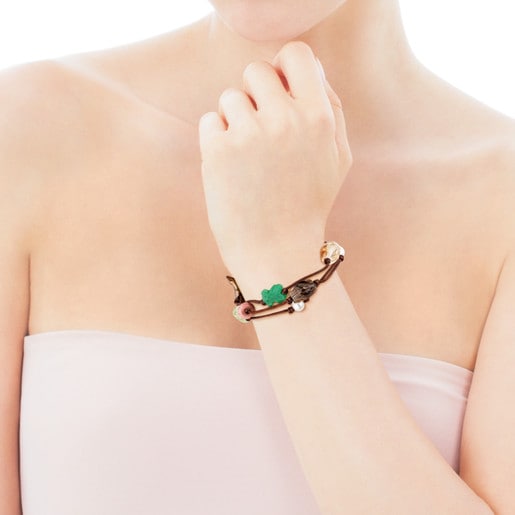 Pulsera Tibet de Gemas y Cordón en color marrón 