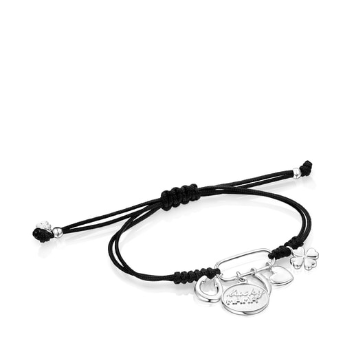 Silver TOUS Good Vibes Mama Bracelet with black Cord