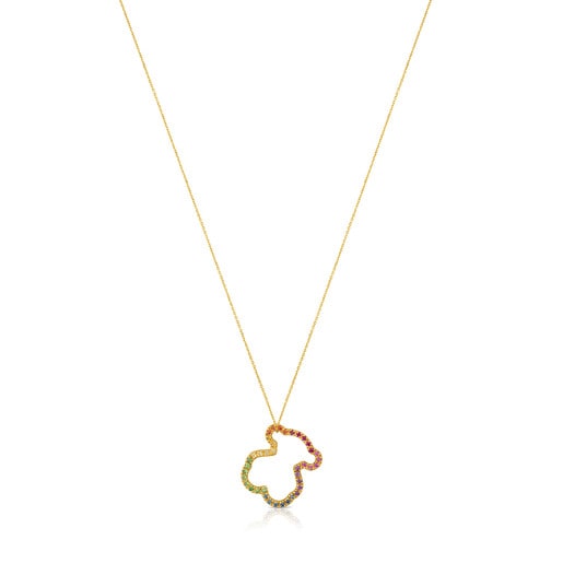 Collar de oro con gemas multicolores motivo oso mediano Icon Gems
