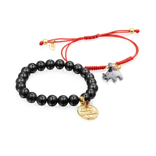 TOUS Good Vibes Mama Bracelets Set with Shungites and red Cord