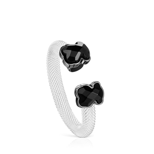 Mesh Color open Ring with Onyx | TOUS