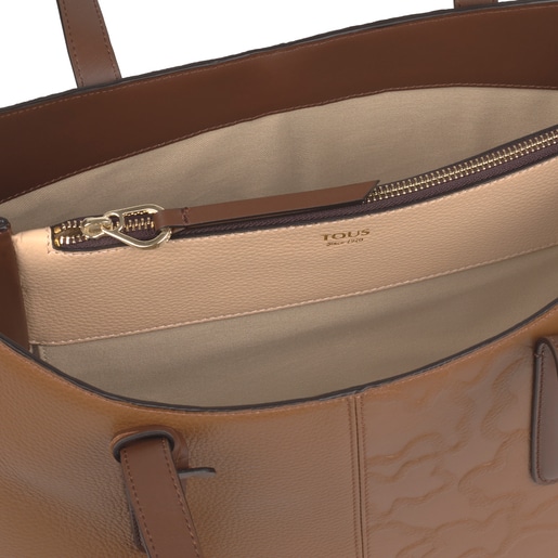 Shopping grande Tous Icon de piel marrón