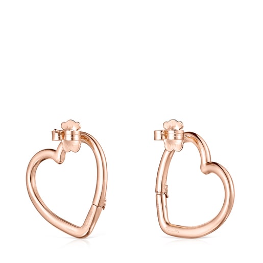Aretes medianos Hold corazón con baño de oro rosa 18 kt sobre plata