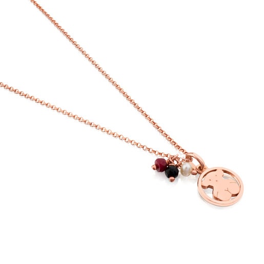 Rose Vermeil Silver Camille Necklace with Onyx, Ruby and Pearl