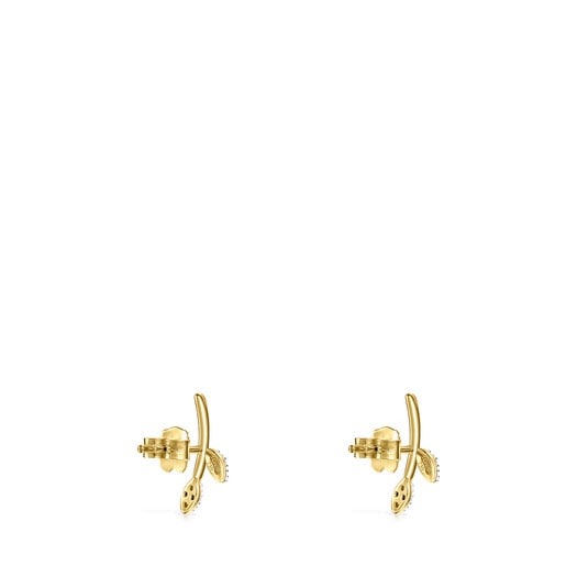 Gold Real Mix Leaf Earrings with Diamonds stud lock