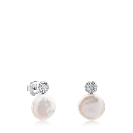 White Gold Alecia Earrings with Diamond and Pearl