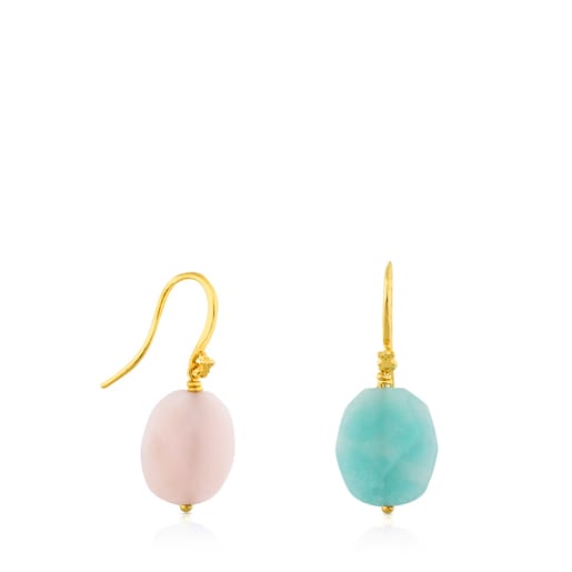 Vermeil Silver Motif Earrings with Opal and Amazonite