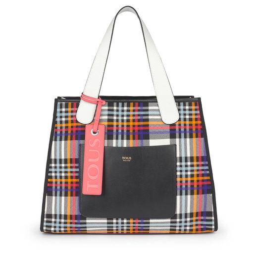 Large multi black Leather Leissa Tote bag with Raffia TOUS