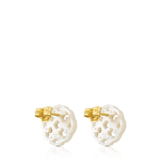 Small Gold Mossaic Power Earrings with Mother-of-pearl