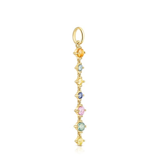 Pendente lungo con placcatura in oro 18 kt su argento e zaffiri Glaring multicolori