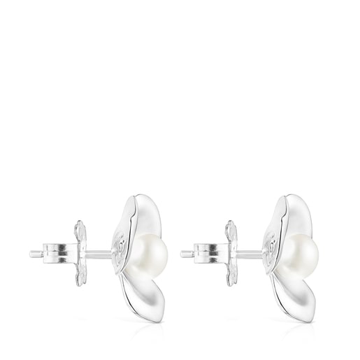 Pendientes flor de plata y perla Fragile Nature