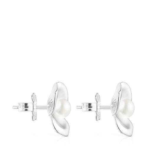 Small Silver Fragile Nature flower Earrings with Pearl