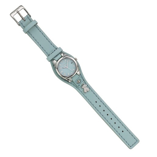 Steel Lollipop Watch with blue Leather strap