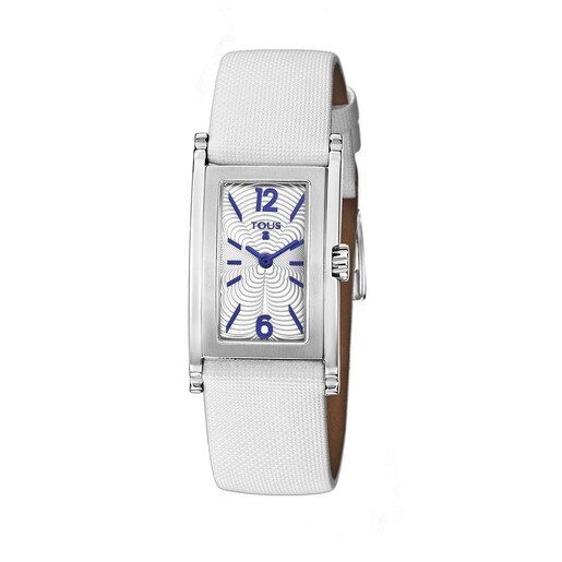 Uhr Beverly aus Stahl mit weißem Lederarmband