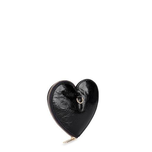Portemonnaie Tulia aus Crack-Leder in Schwarz mit Herz