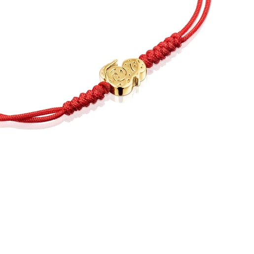 Armband Chinese Horoscope Snake aus Gold mit roter Kordel