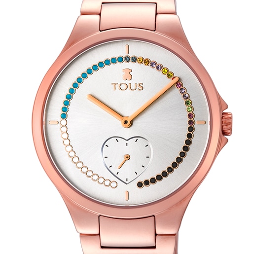 Montre Motion Straight cœur en acier et placage ionisé rose avec cristaux