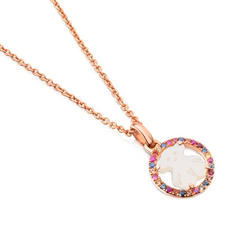 Rose Vermeil Silver Camille Necklace with Mother-of-Pearl and multicolored Sapphire