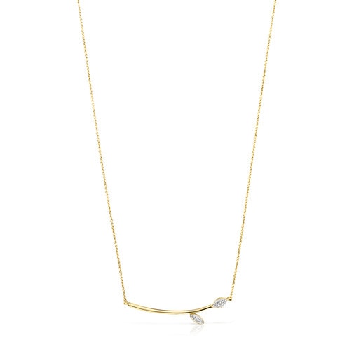Gold Real Mix Leaf Necklace with Diamonds
