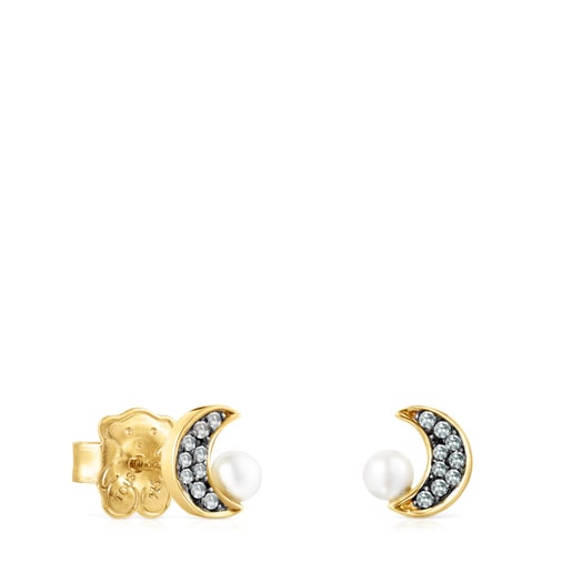 Halbmond-Ohrringe Nocturne aus Vermeil-Gold mit Diamanten und Perle