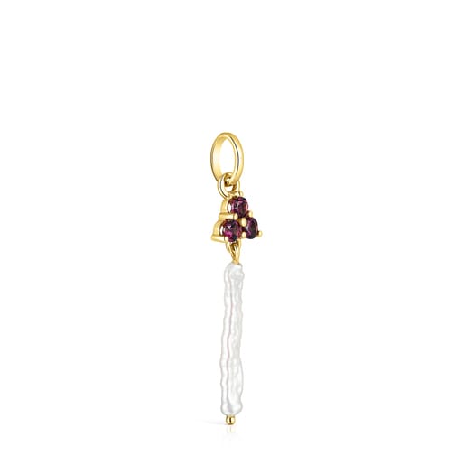 Gold Luz Pendant with Pearl and Rhodolites
