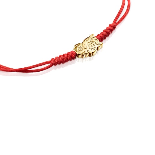 Armband Chinese Horoscope Horse aus Gold mit roter Kordel