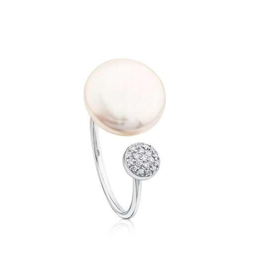 Ring Alecia aus Weißgold mit Perle und Diamant.