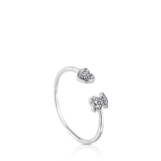 White Gold TOUS Puppies Ring with Diamonds Bear and Heart motifs