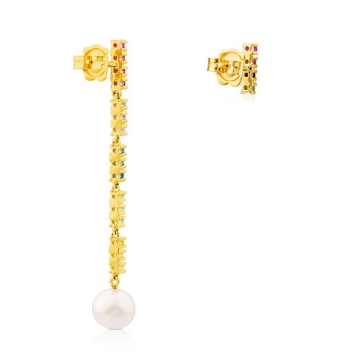 Σκουλαρίκια Lio Gem από χρυσό με πολύτιμους λίθους και μαργαριτάρι