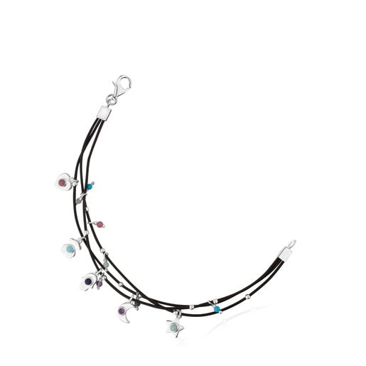 Silver Super Power Bracelet with Leather and Gemstones