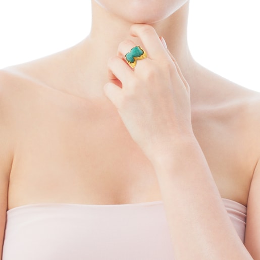 Vermeil Silver Color Power Ring with Amazonite and Spinels