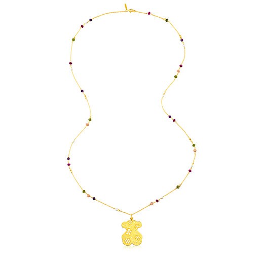 Vermeil Silver Sugar Necklace with Gemstones and Pearl