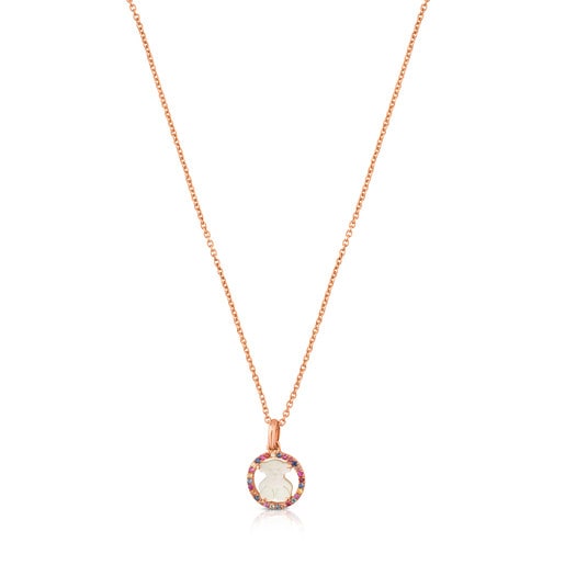 Halskette Camille aus rosa Vermeil-Silber mit Perlmutt und mehrfarbigem Saphir