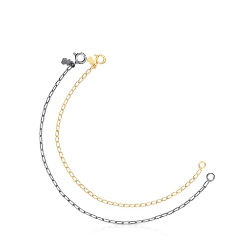 Pack Pulseras TOUS Chain de baño de oro 18 kt sobre plata y Plata Dark Silver