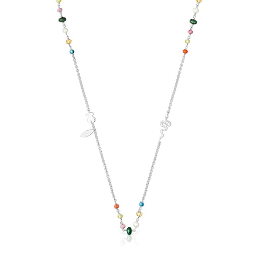 Long Silver Fragile Nature Necklace with Gemstones