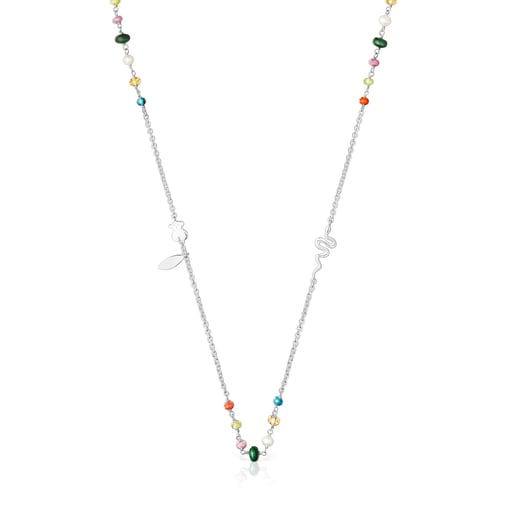 Long Silver Fragile Nature Necklace with Gemstones | TOUS