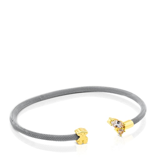 Pulsera de acero y oro con topacios blancos Eklat