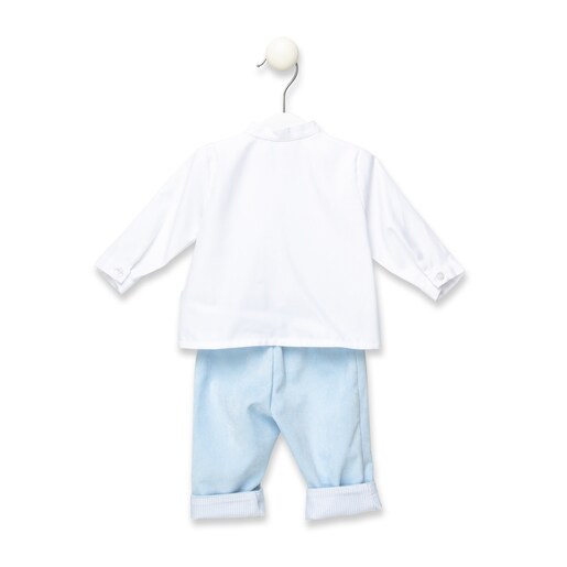Cord shirt and trousers set in White and Sky Blue