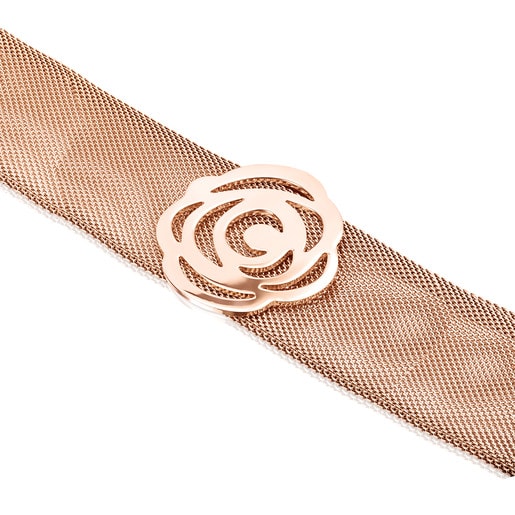 Armband Rosa de Abril aus Stahl und rosa Vermeil-Silber
