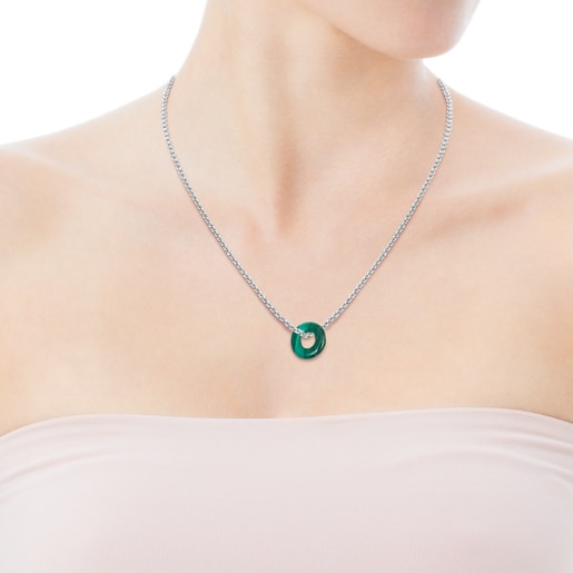 Small Hold Gems Pendant in Malachite and Silver