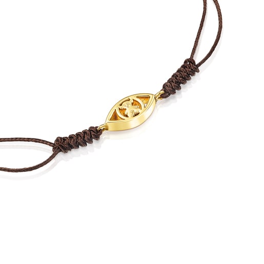 Браслет TOUS Good Vibes с золотым глазом на коричневом шнурке
