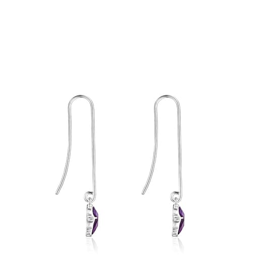 Icon Color long earrings in silver and amethyst | TOUS