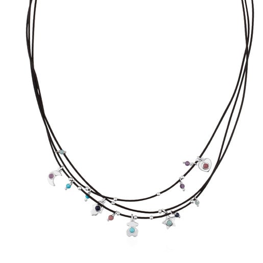Leather Super Power Necklace with Silver and Gemstones