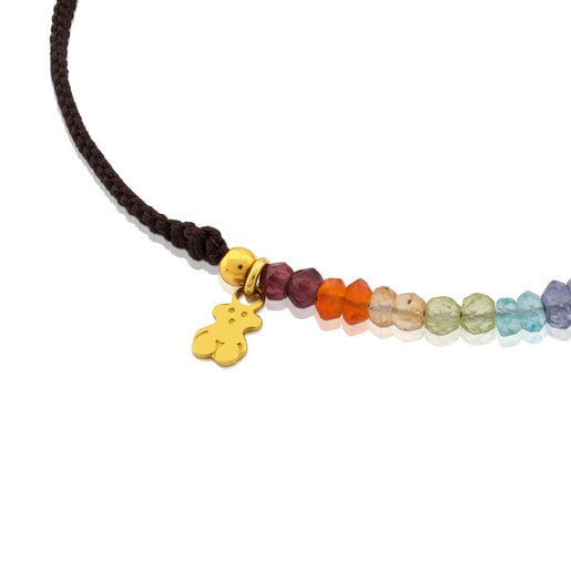Pulsera TOUS Color con baño de oro 18 kt sobre plata, Gemas y Cordón en color marrón