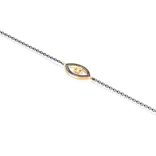 Braçalet TOUS Good Vibes ull amb bany d'or 18 kt sobre plata, plata dark silver i gemmes