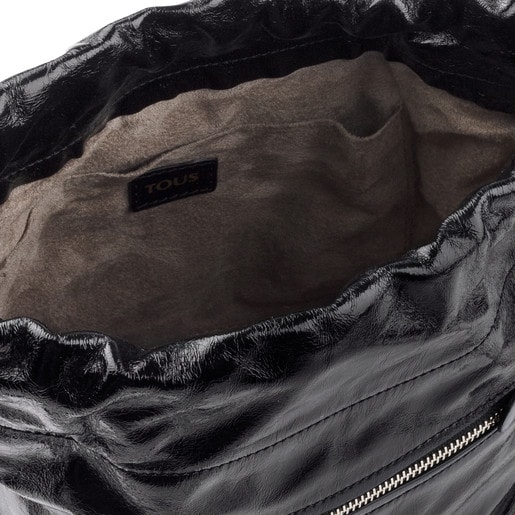 Black Leather Tulia Crack Bucket bag