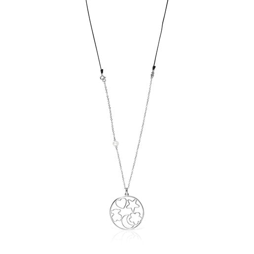 Серебряное ожерелье Silueta с жемчугом на черном шнурке
